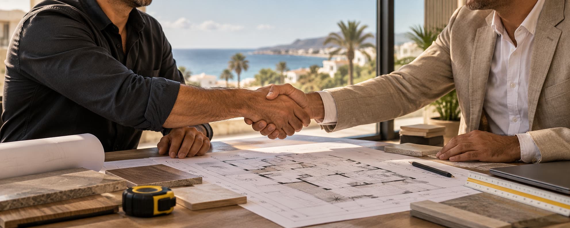 Edil New Project — un apretón de manos sobre los planos, Sur de Tenerife